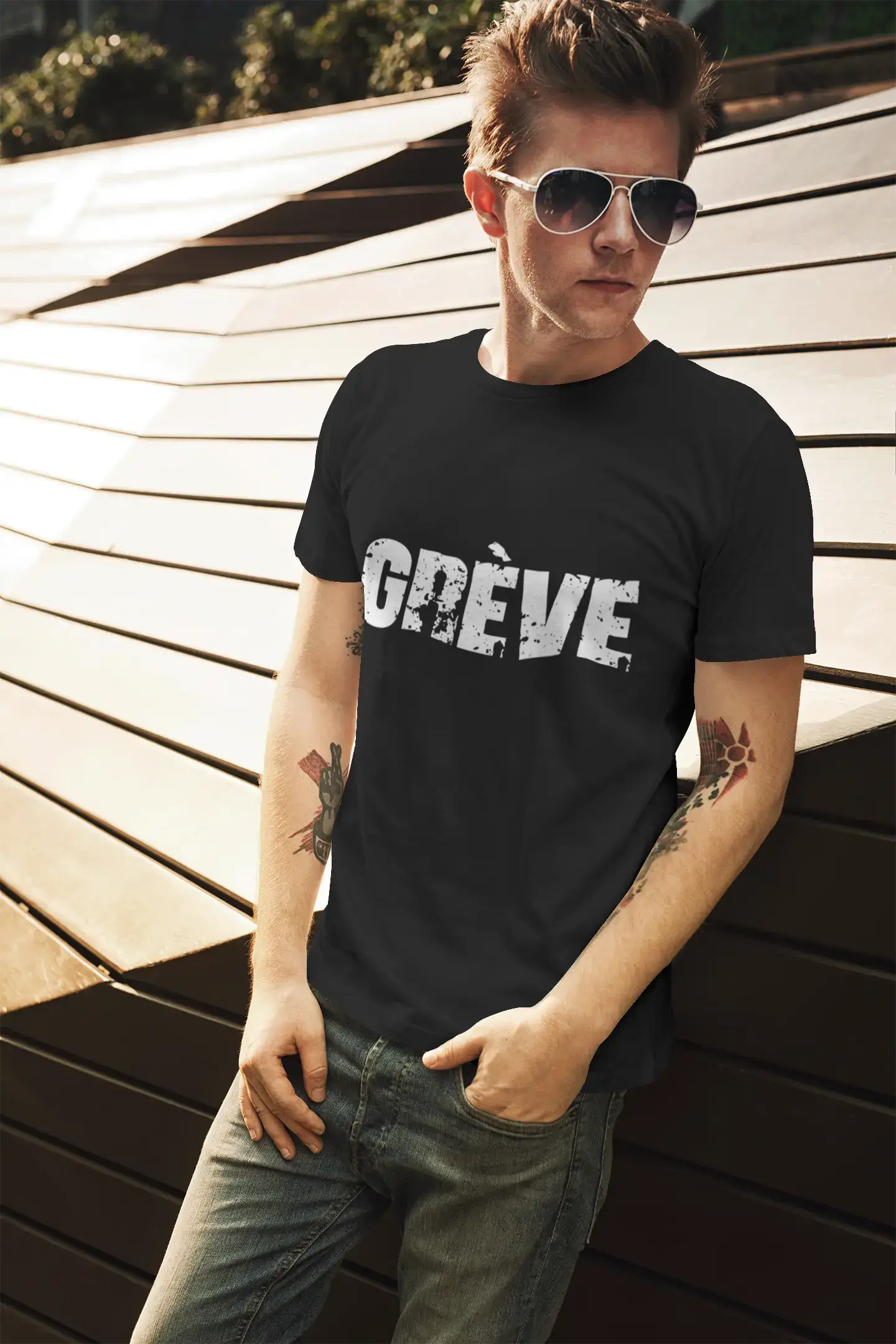 grève, t-Shirt pour Homme, en Coton, col Rond, Noir