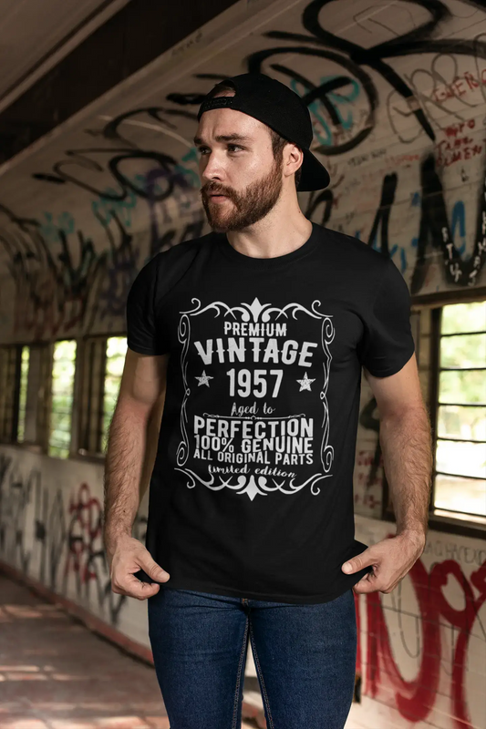 Premium Vintage Jahr 1957, Schwarz, Kurzarm-Rundhals-T-Shirt für Herren, Geschenk-T-Shirt 00347