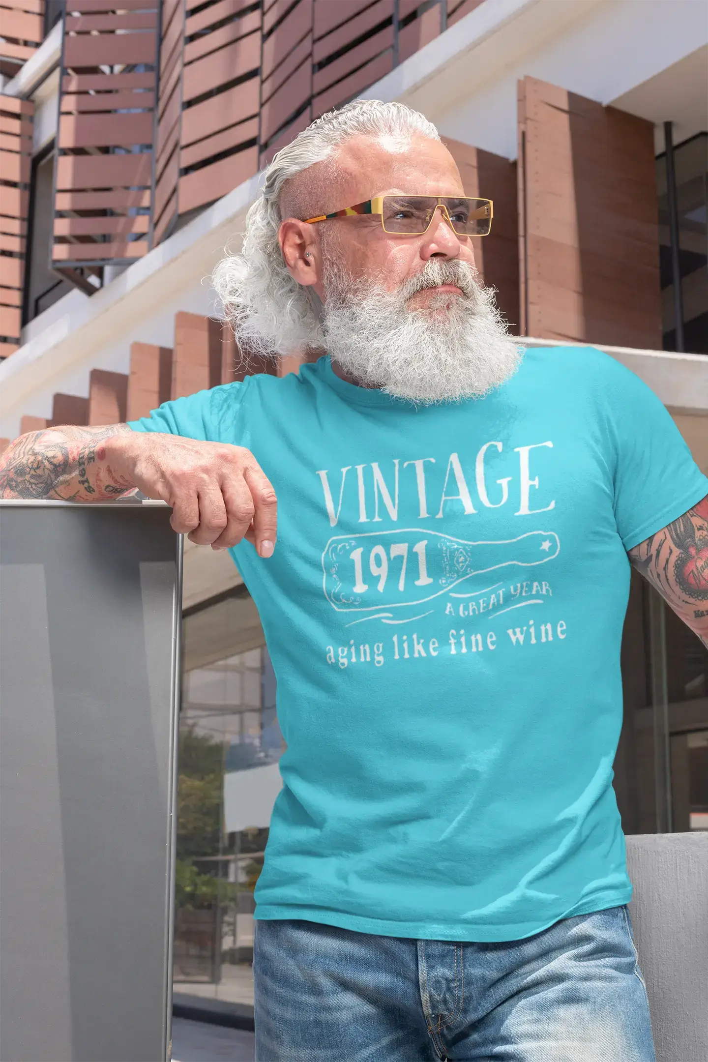 1971 Aging Like a Fine Wine Herren T-Shirt Blau Geburtstagsgeschenk 00460