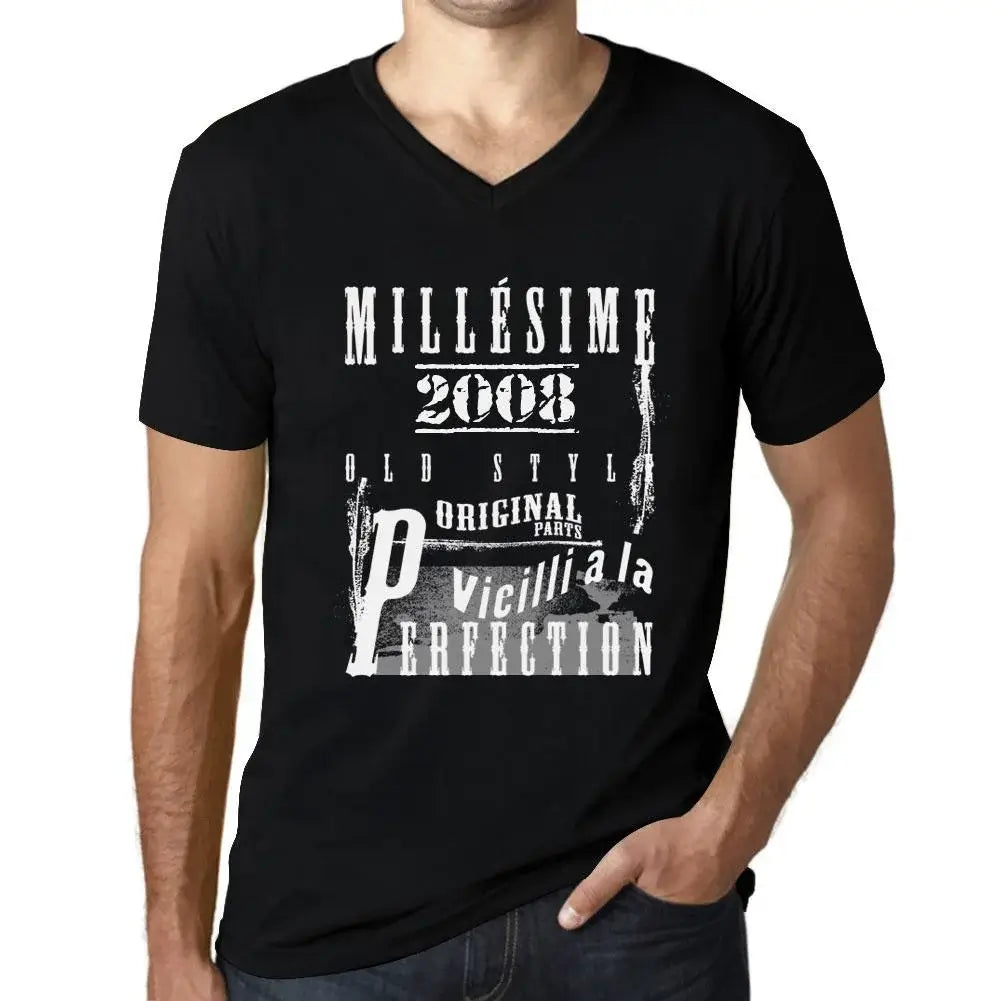 Men's Graphic T-Shirt V Neck Vintage Aged to Perfection 2008 – Millésime Vieilli à la Perfection 2008 – 16th Birthday Anniversary 16 Year Old Gift 2008 Vintage Eco-Friendly Short Sleeve Novelty Tee
