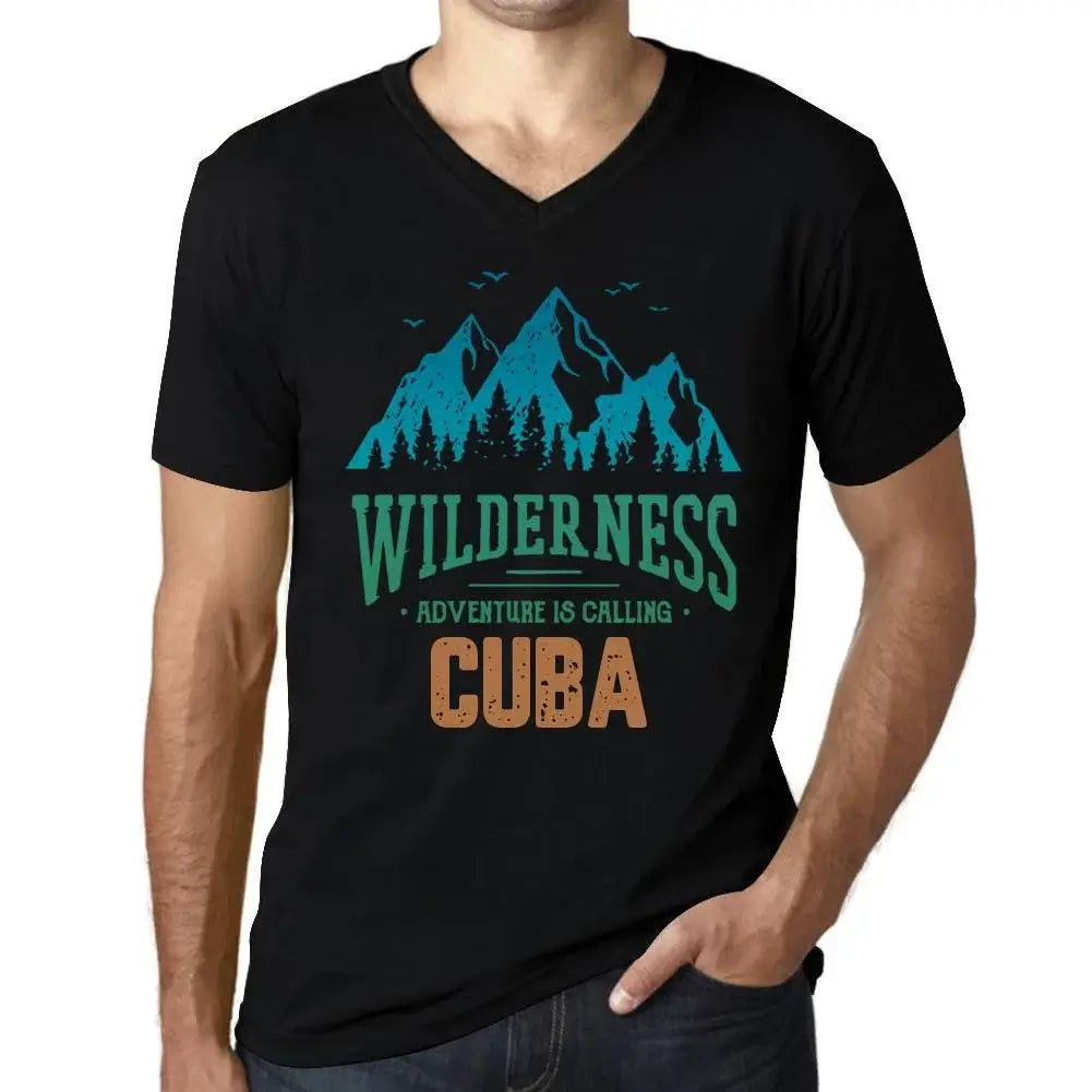 Men's Graphic T-Shirt V Neck Wilderness, Adventure Is Calling Cuba Eco-Friendly Limited Edition Short Sleeve Tee-Shirt Vintage Birthday Gift Novelty