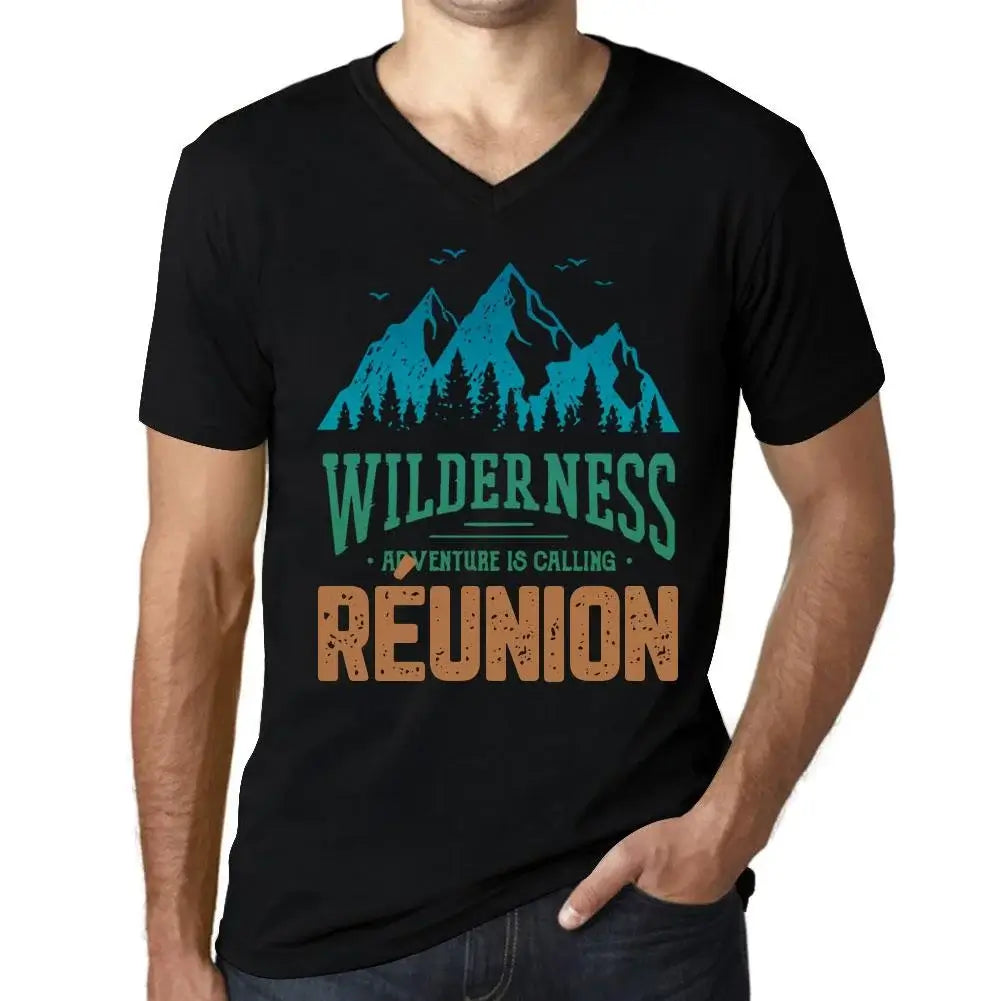 Men's Graphic T-Shirt V Neck Wilderness, Adventure Is Calling Réunion Eco-Friendly Limited Edition Short Sleeve Tee-Shirt Vintage Birthday Gift Novelty