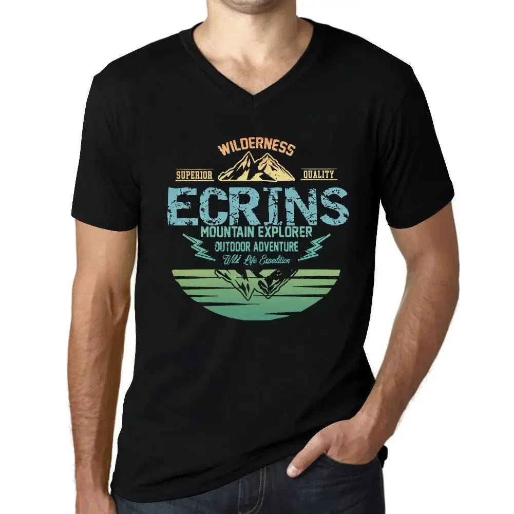 Men's Graphic T-Shirt V Neck Outdoor Adventure, Wilderness, Mountain Explorer Ecrins Eco-Friendly Limited Edition Short Sleeve Tee-Shirt Vintage Birthday Gift Novelty