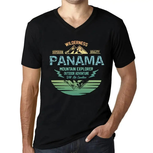 Men's Graphic T-Shirt V Neck Outdoor Adventure, Wilderness, Mountain Explorer Panama Eco-Friendly Limited Edition Short Sleeve Tee-Shirt Vintage Birthday Gift Novelty