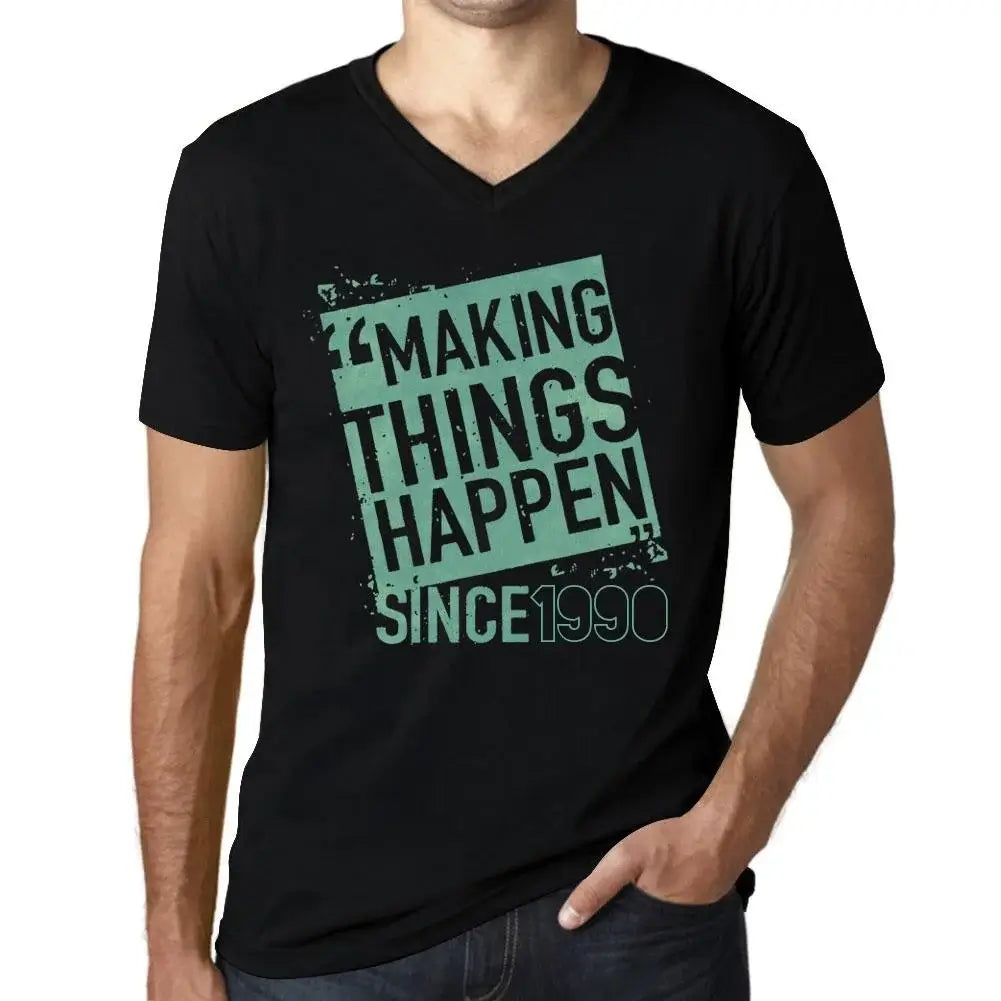 Men's Graphic T-Shirt V Neck Making Things Happen Since 1990 34th Birthday Anniversary 34 Year Old Gift 1990 Vintage Eco-Friendly Short Sleeve Novelty Tee