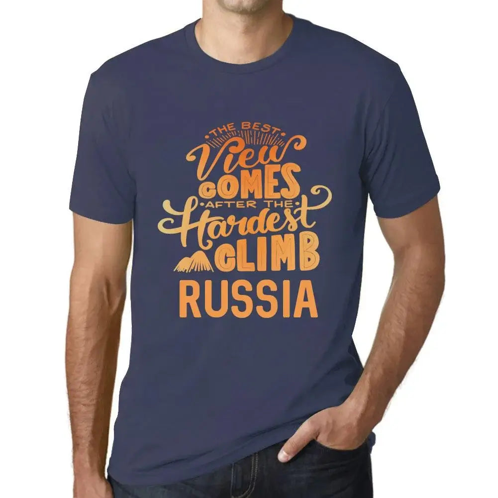 Men's Graphic T-Shirt The Best View Comes After Hardest Mountain Climb Russia Eco-Friendly Limited Edition Short Sleeve Tee-Shirt Vintage Birthday Gift Novelty