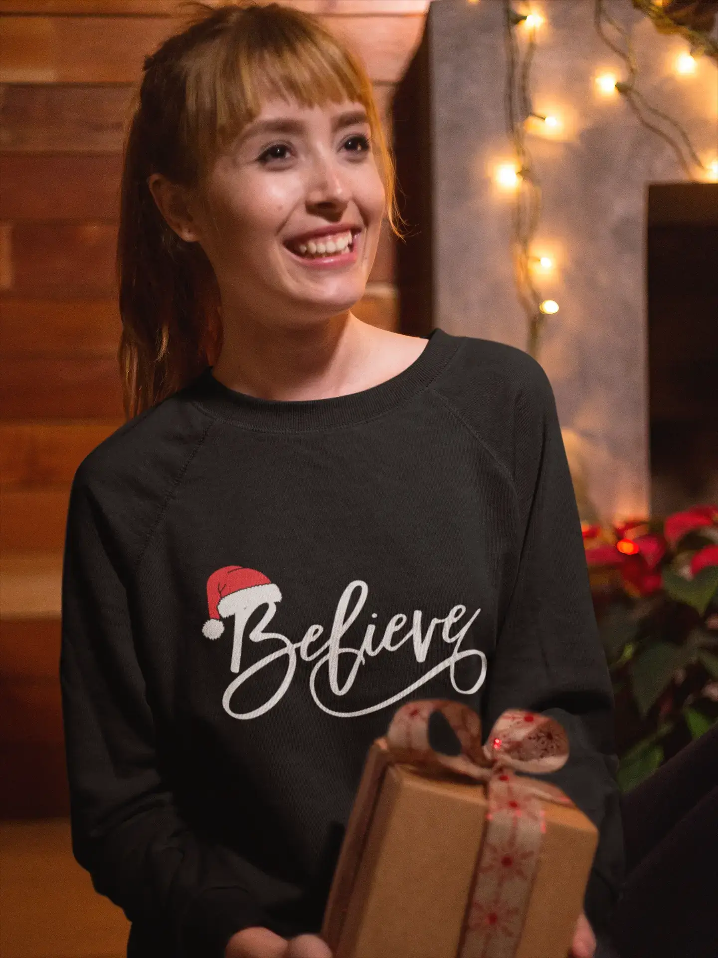 ULTRABASIC – <span>Grafisches</span> <span>Damen-</span> Weihnachts-Believe-Mütze-Sweatshirt, <span>Weihnachtsgeschenkideen</span> , cremiges Rosa