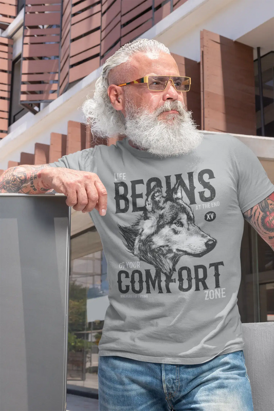 ULTRABASIC Herren-T-Shirt Das Leben beginnt am Ende Ihrer Komfortzone – Wolf-Shirt
