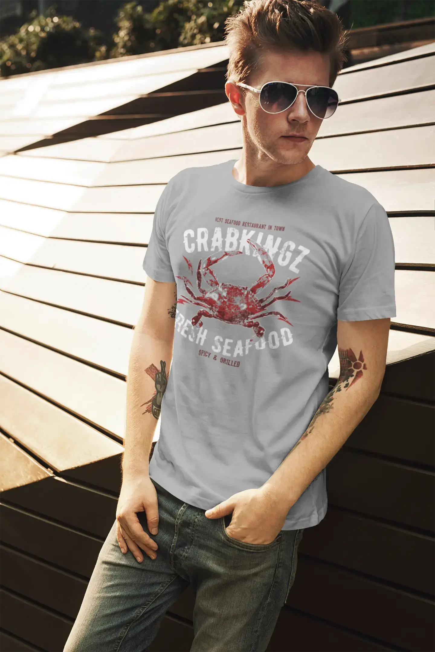 ULTRABASIC Herren-Grafik-T-Shirt Crab Kingz – Seafodd-Shirt für Herren