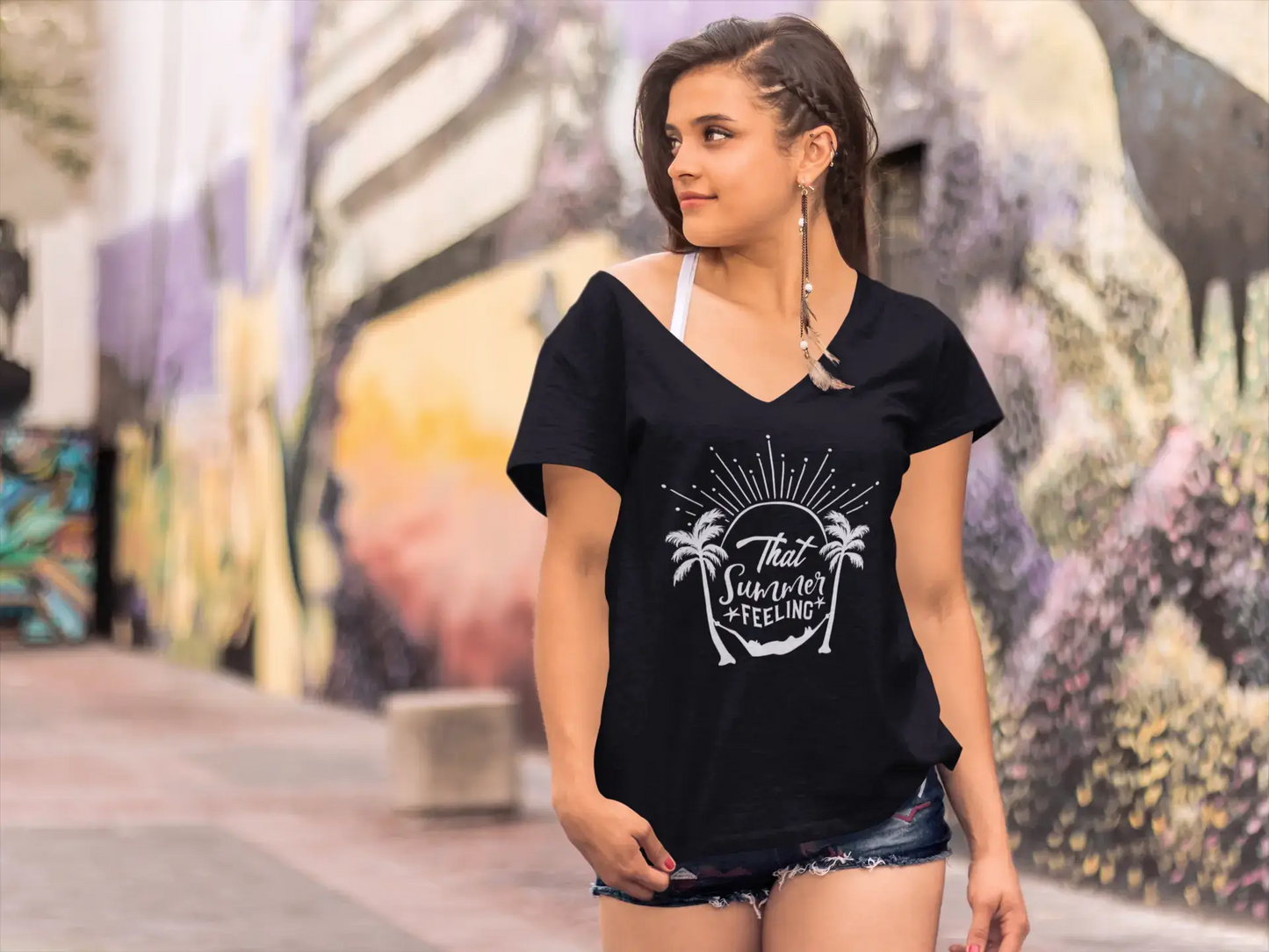 ULTRABASIC Damen T-Shirt That Summer Feeling – Kurzarm-T-Shirt-Oberteile