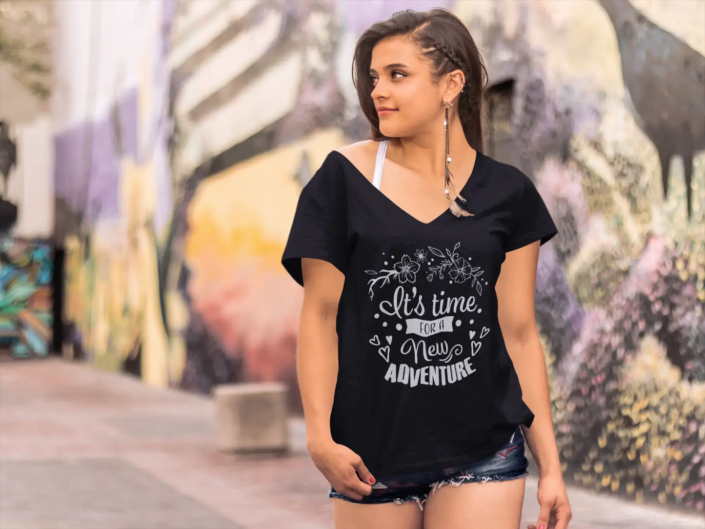 ULTRABASIC Women's T-Shirt It's Time for a New Adventure - Short Sleeve Tee Shirt Tops