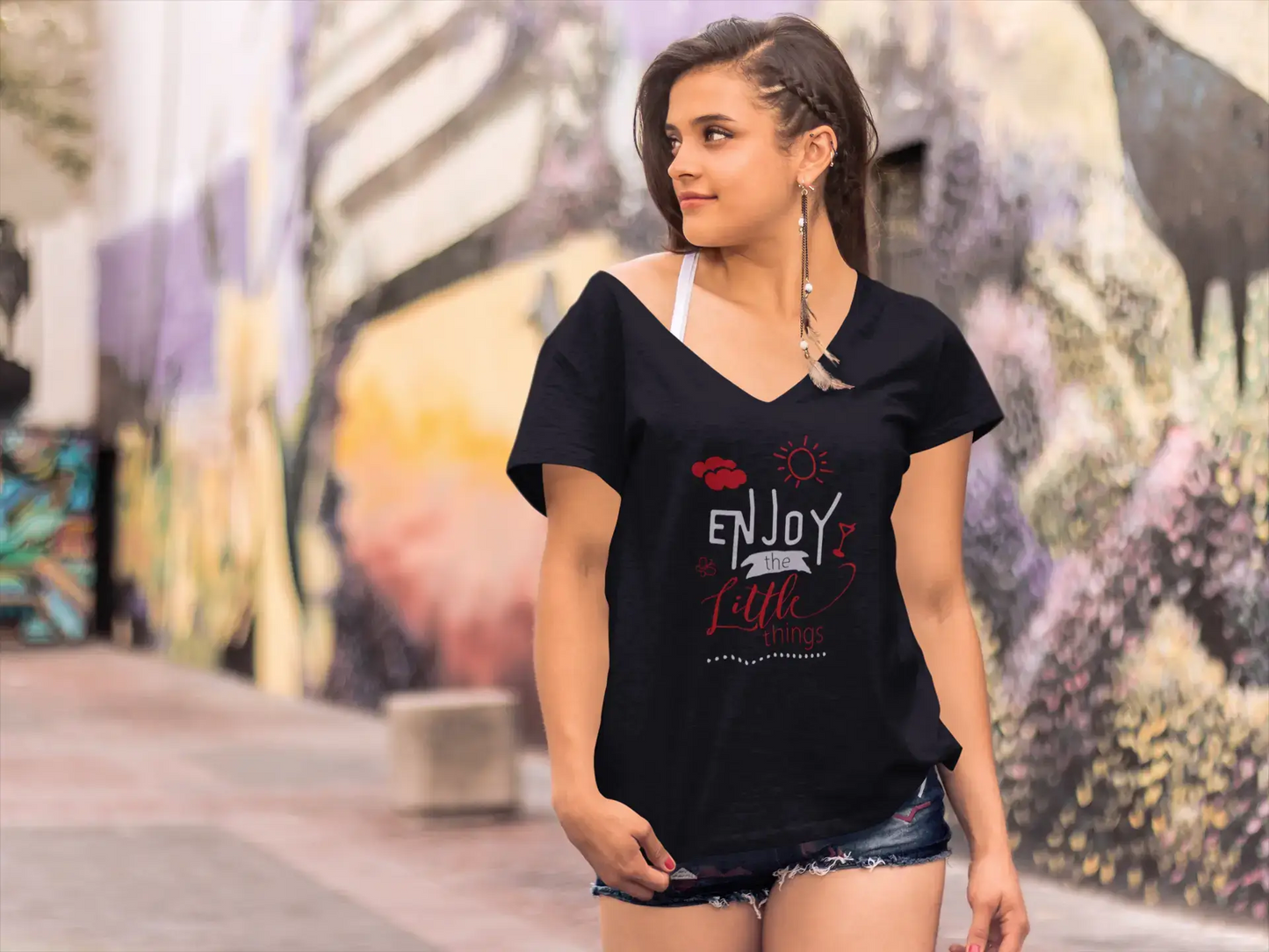 ULTRABASIC Damen-T-Shirt „Enjoy the Little Things“ – Kurzarm-T-Shirt-Oberteile