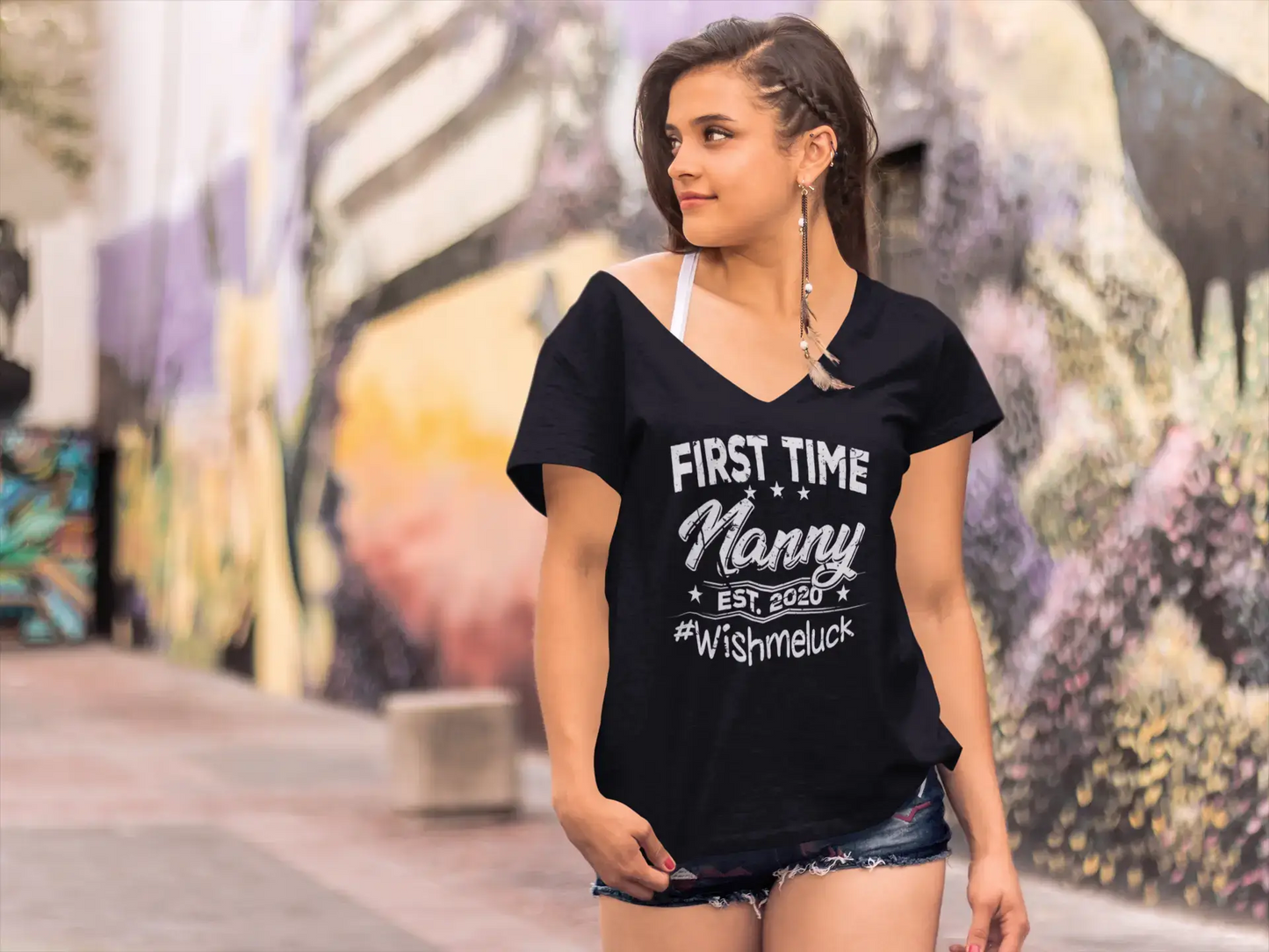 ULTRABASIC Damen-T-Shirt „First Time Nanny – Oma“, kurzärmeliges T-Shirt