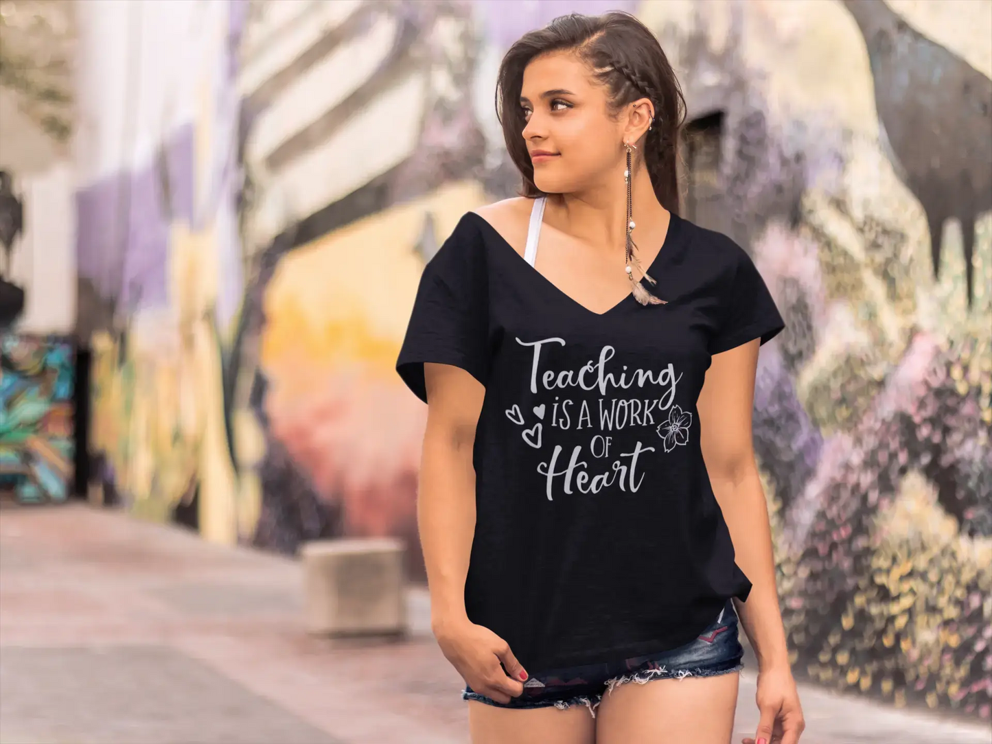 ULTRABASIC Damen-T-Shirt Teaching Is A Work Of Heart – Kurzarm-T-Shirt-Oberteile