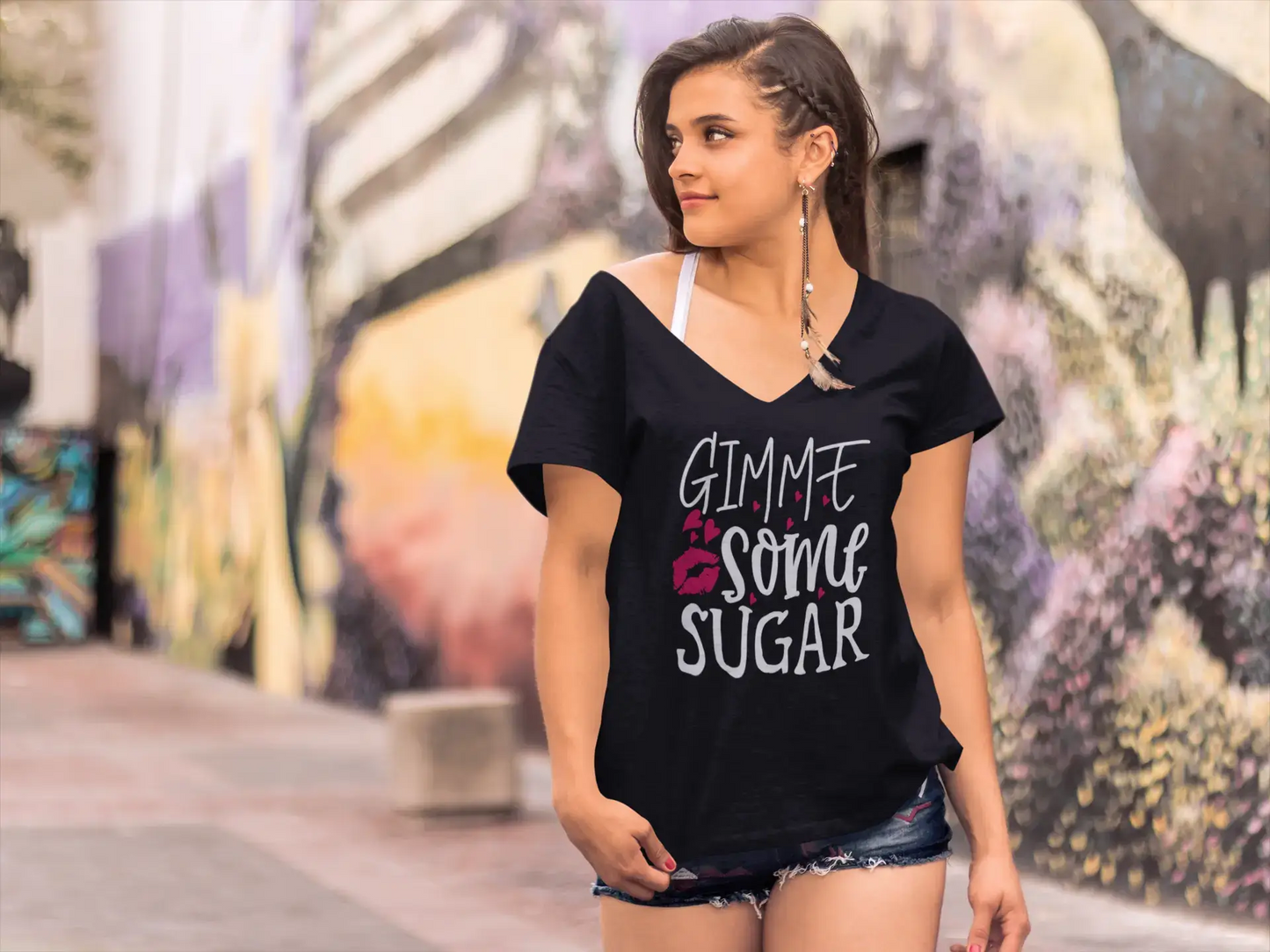 ULTRABASIC Damen T-Shirt Gimme Some Sugar – Kurzarm-T-Shirt-Oberteile