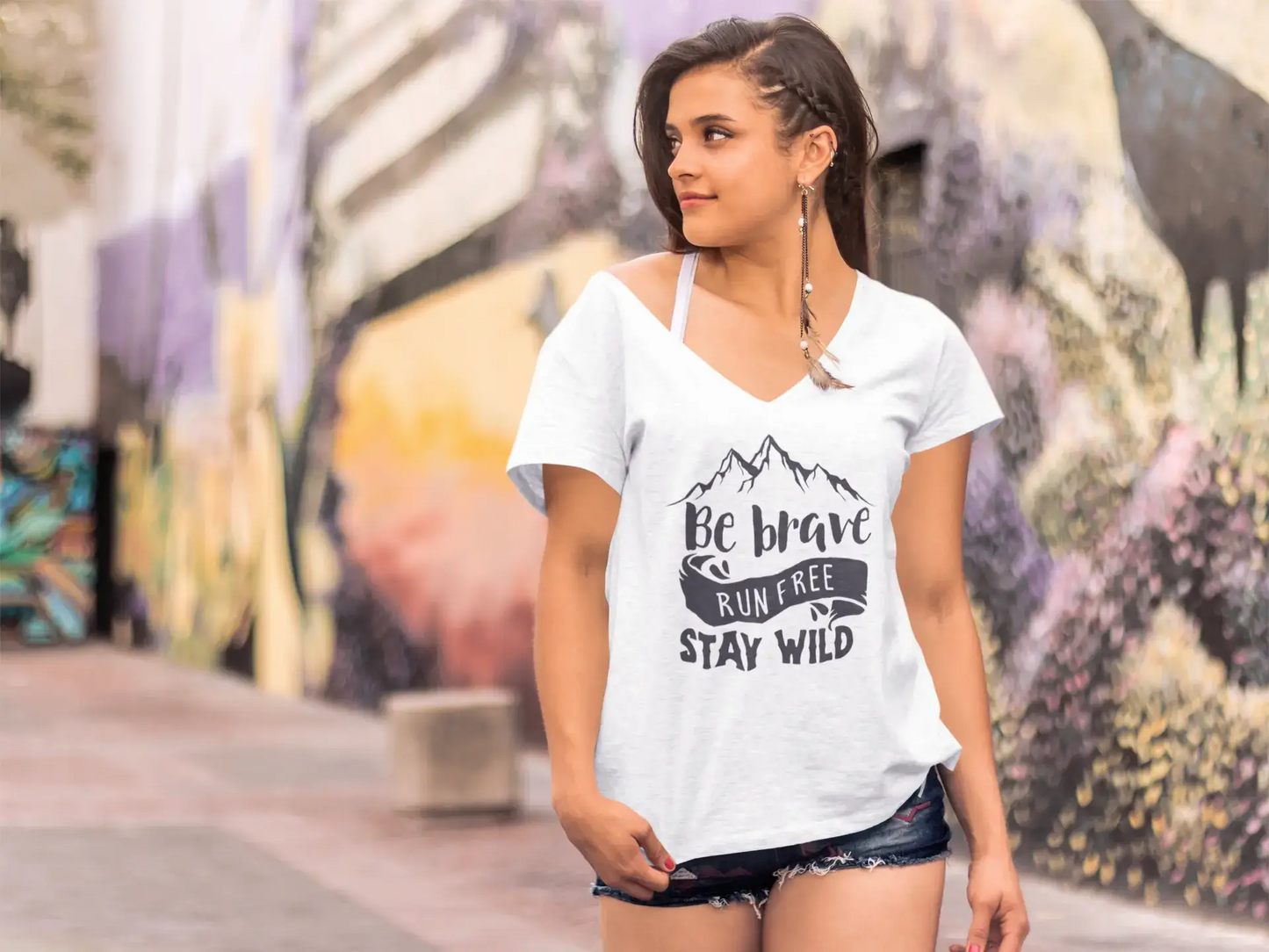 ULTRABASIC Damen T-Shirt Be Brave Run Free Stay Wild – Adventure Kurzarm T-Shirt Tops