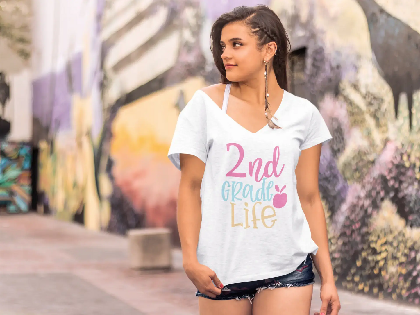 ULTRABASIC Damen T-Shirt 2nd Grade Life – Kurzarm-T-Shirt-Oberteile