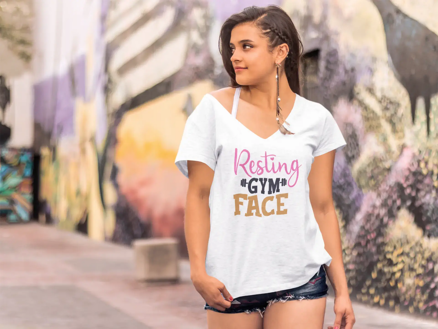 ULTRABASIC Women's Novelty T-Shirt Resting Gym Face - Funny Gym Tee Shirt