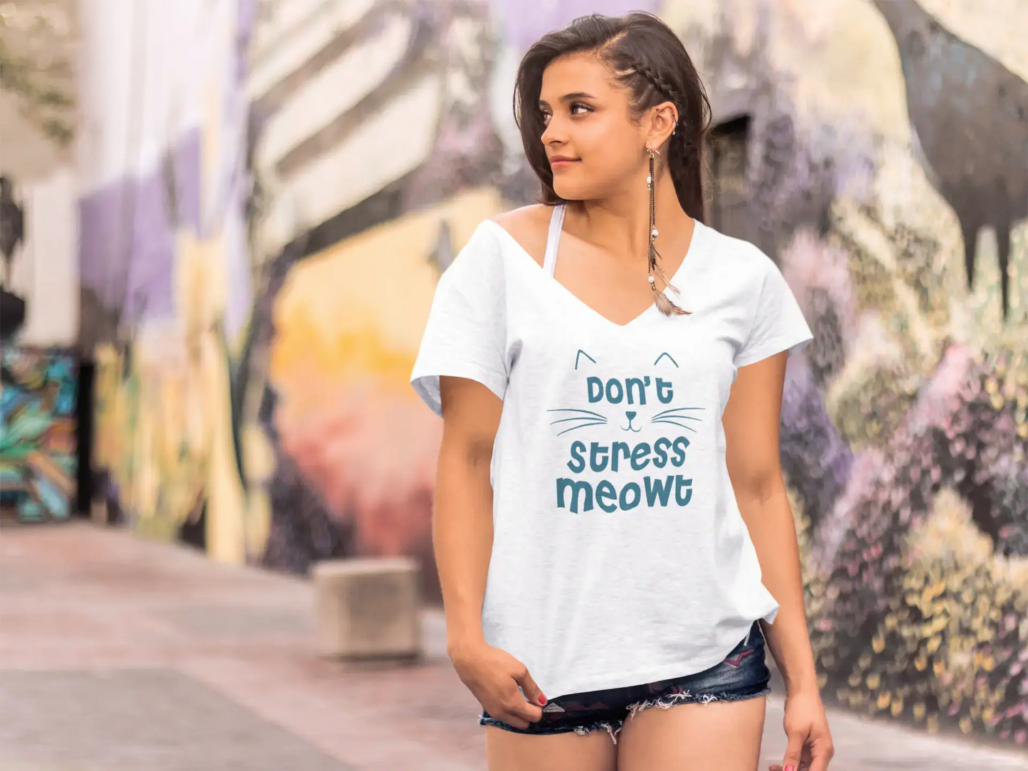 ULTRABASIC Women's T-Shirt Don't Stress Meowt - Funny Kitten Lover Tee Shirt