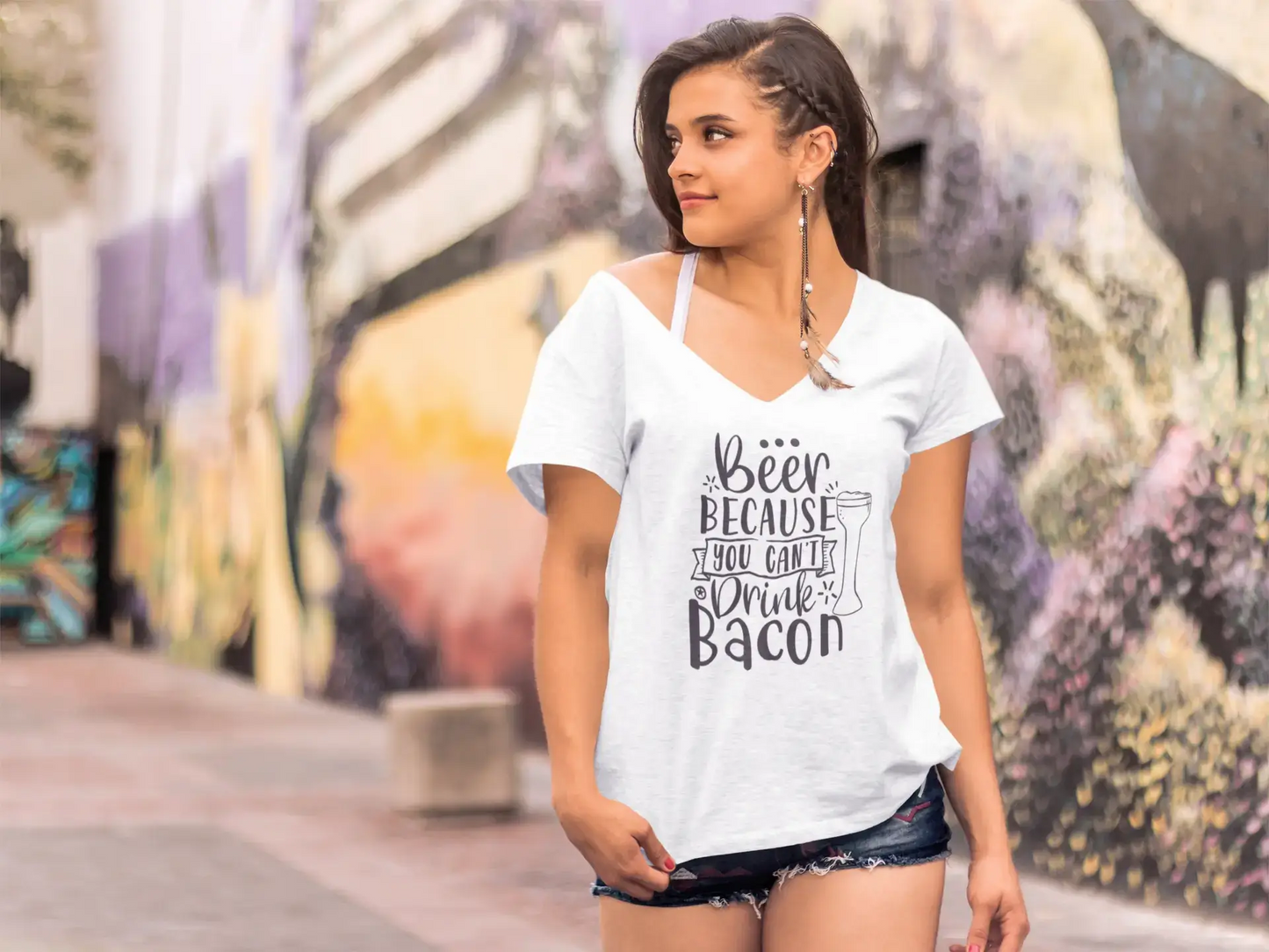 ULTRABASIC Women's T-Shirt Beer Because You Can't Drink Bacon - Funny Short Sleeve Tee Shirt