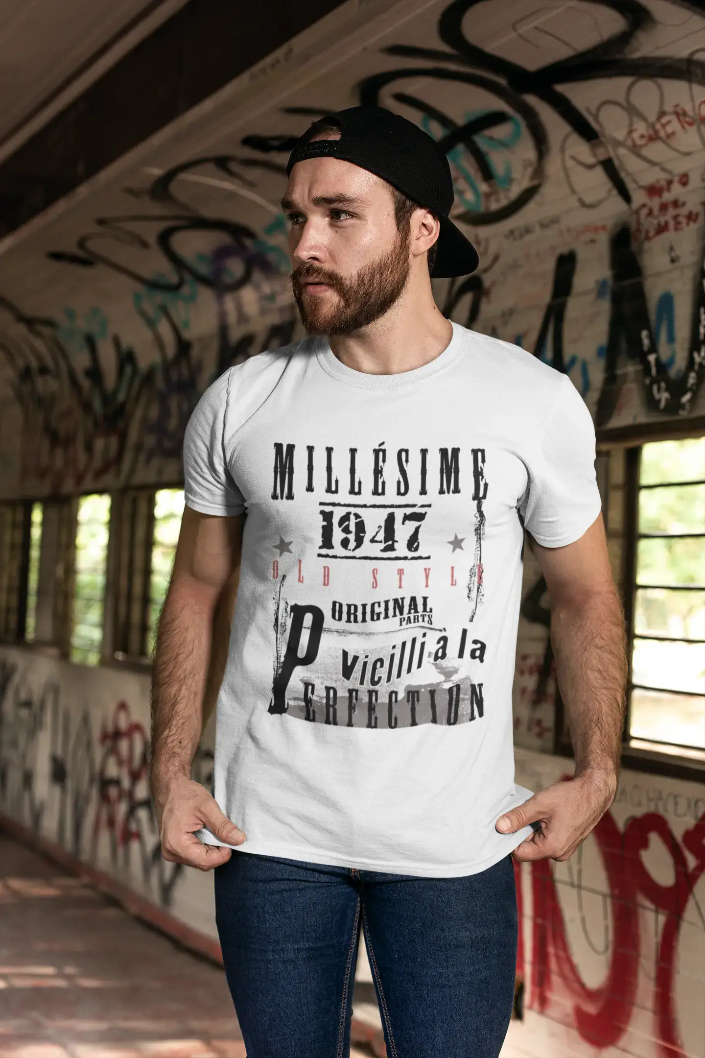 1947,Cadeaux,Anniversaire,Manches Courtes,Blanc,Homme T-Shirt