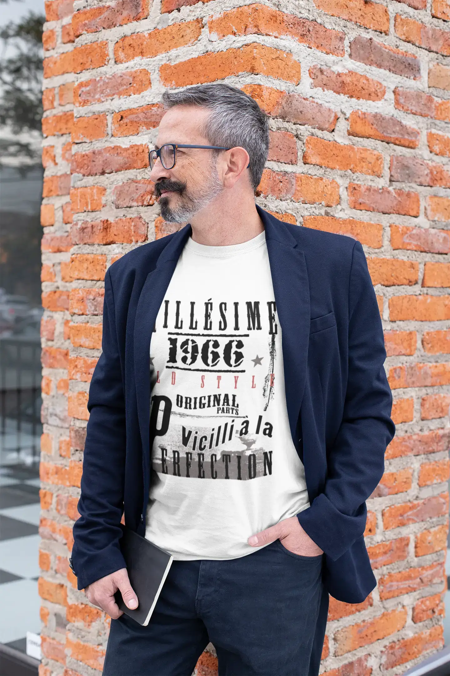 1966, Geburtstagsgeschenke für ihn, Geburtstags-T-Shirts, Herren-Kurzarm-Rundhals-T-Shirt, FR Vintage White Herren 00135