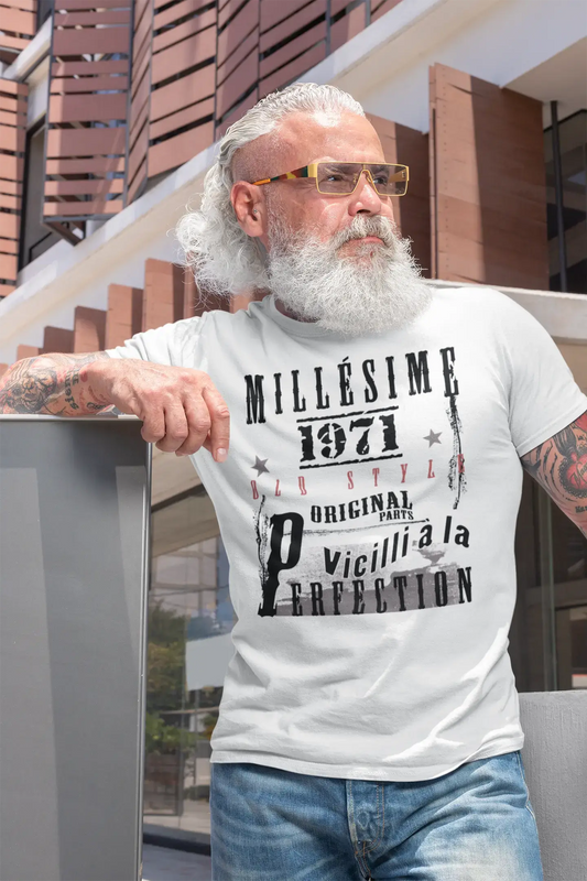 1971, Geburtstagsgeschenke für ihn, Geburtstags-T-Shirts, Herren-Kurzarm-Rundhals-T-Shirt, FR Vintage White Herren 00135