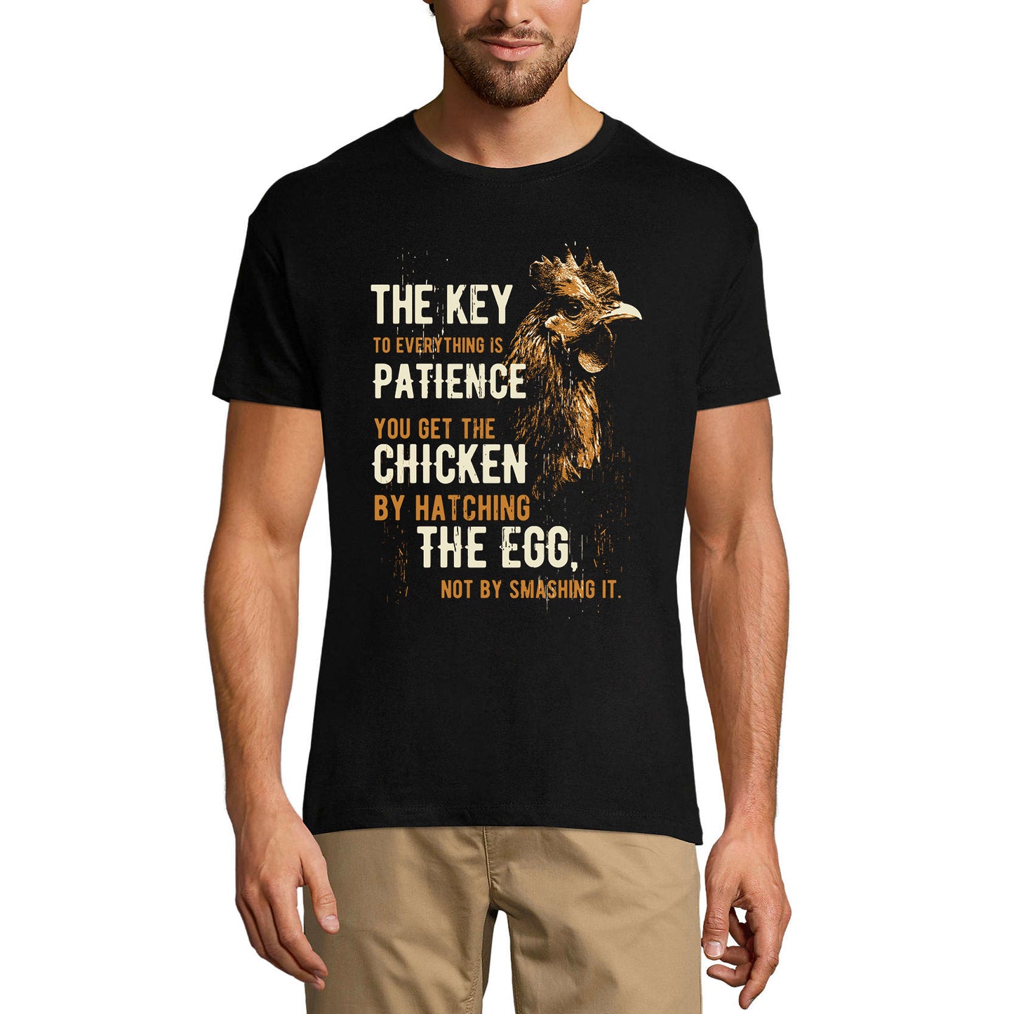 ULTRABASIC Herren-T-Shirt Der Schlüssel zu allem ist Geduld – Chicken Patience