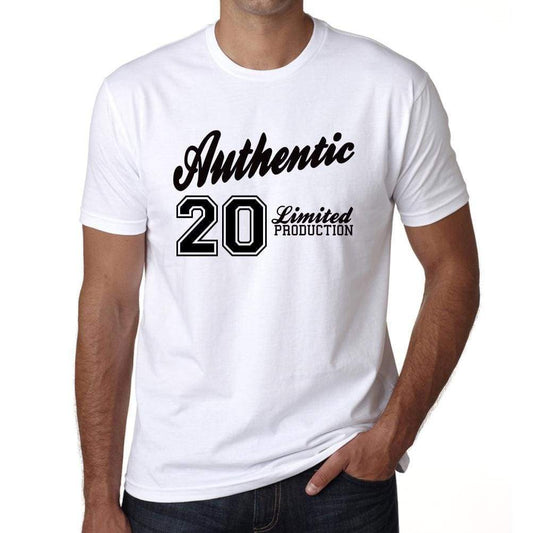 20 Authentic White Mens Short Sleeve Round Neck T-Shirt 00123 - White / L - Casual