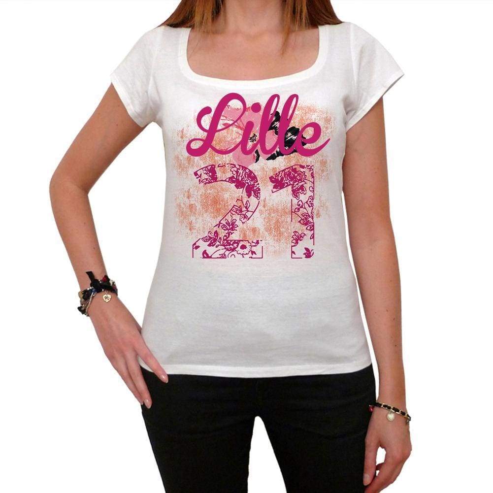 21 Lille Womens Short Sleeve Round Neck T-Shirt 00008 - White / Xs - Casual