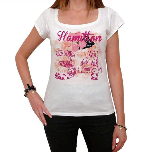 34 Hamilton City With Number Womens Short Sleeve Round White T-Shirt 00008 - Casual