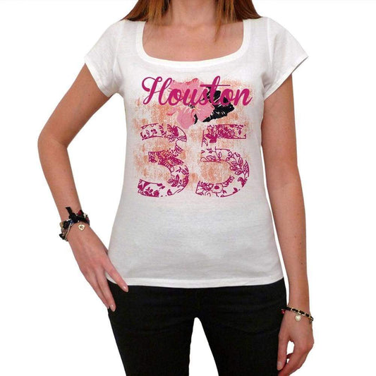 35 Houston City With Number Womens Short Sleeve Round White T-Shirt 00008 - Casual