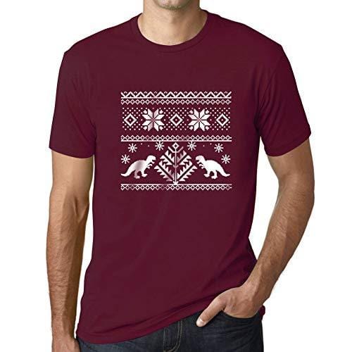 Ultrabasic - Homme T-Shirt Graphique Dinosaure Drôle Imprimé Lettres Noël Cadeau Bordeaux