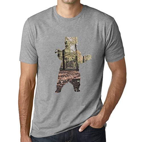 Ultrabasic - Herren T-Shirt Graphique Ours et Forêt Gris Chiné