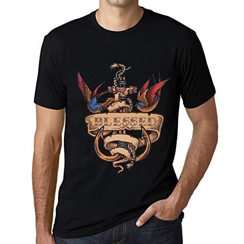 Ultrabasic - Homme T-Shirt Graphique Anchor Tattoo Blessed Noir Profond