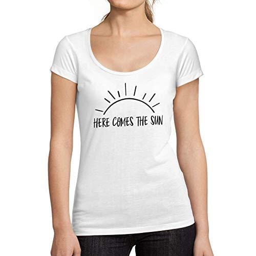 Ultrabasic - T-Shirt für Damen mit rundem Dekolleté. Here Comes The Sun Blanc