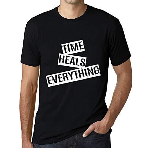 Ultrabasic - Homme T-Shirt Graphique Time Heals Everything T-Shirt Cadeau Lettre d'impression Noir Profond