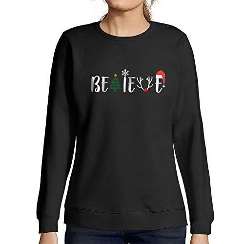 Ultrabasic - Femme Imprimé Graphique Sweat-Shirt Arbre de Noël Idées Cadeaux de Noël Noir Profond