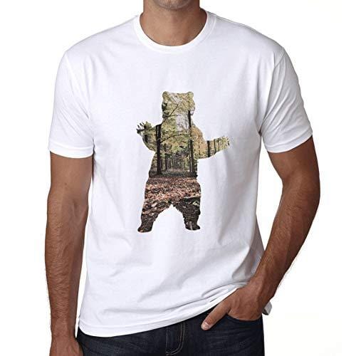 Ultrabasic - Herren T-Shirt Graphique Ours et Forêt Blanc