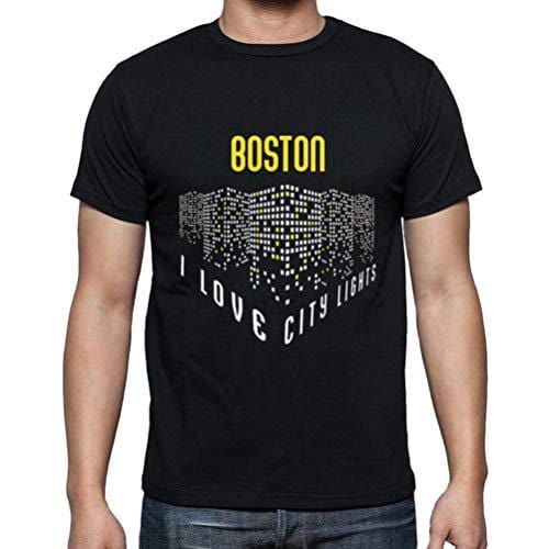 Ultrabasic - Homme T-Shirt Graphique J'aime Boston Lumières Noir Profond