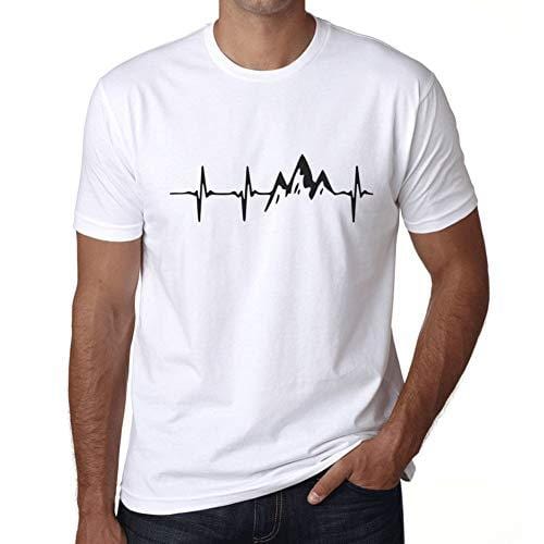 Ultrabasic - Herren T-Shirt Graphique Rythme Cardiaque de Montagne Blanc