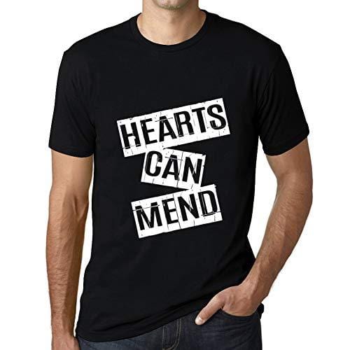 Ultrabasic - Homme T-Shirt Graphique Hearts Can Mend T-Shirt Cadeau Lettre d'impression Noir Profond