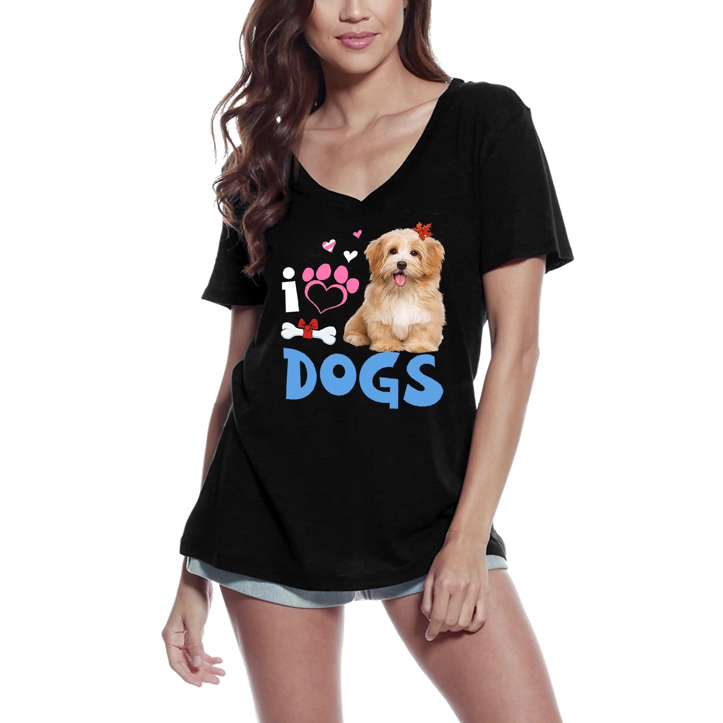 ULTRABASIC Damen T-Shirt I Love Fluffy Dogs – Süße Hundepfote – Hundeknochen