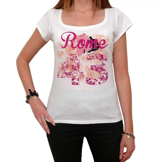 43 Rome City With Number Womens Short Sleeve Round White T-Shirt 00008 - White / Xs - Casual