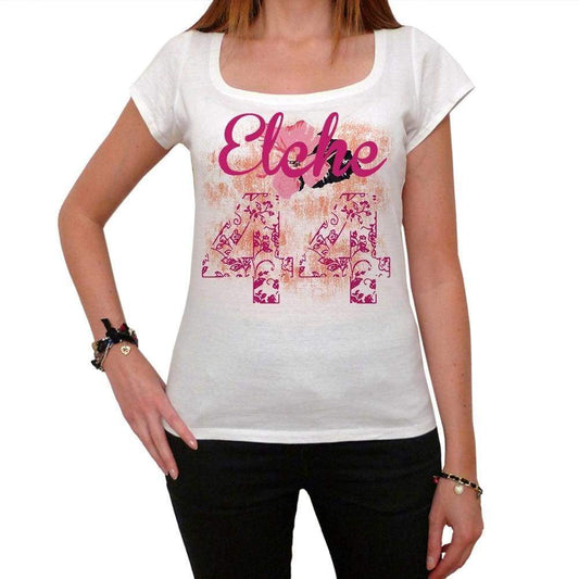 44 Elche City With Number Womens Short Sleeve Round White T-Shirt 00008 - White / Xs - Casual