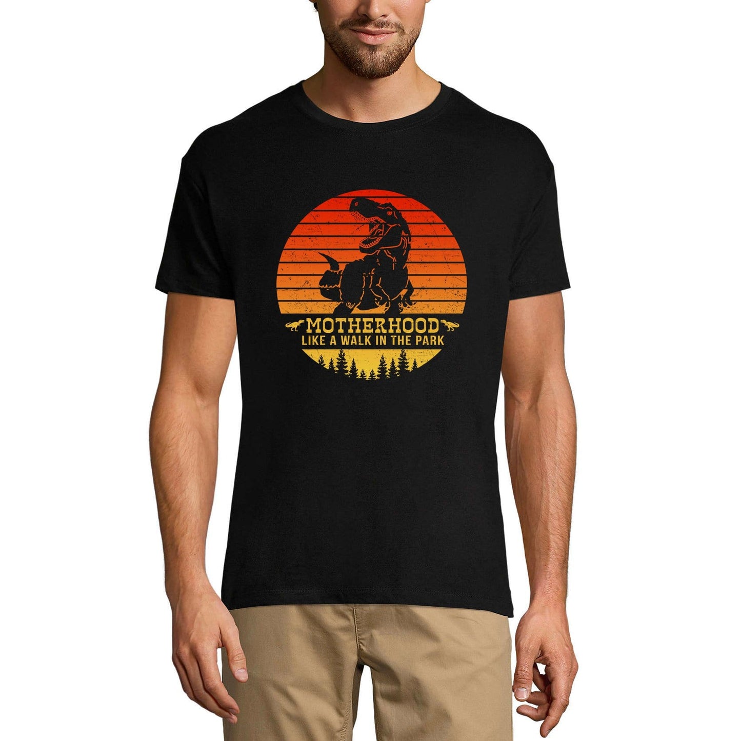 ULTRABASIC Herren-T-Shirt „Mutterschaft wie ein Spaziergang im Park“ – lustiges Retro-Sonnenuntergang-Dinosaurier-T-Shirt