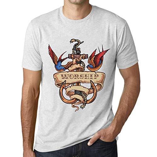 Ultrabasic - Homme T-Shirt Graphique Anchor Tattoo Worship Blanc Chiné