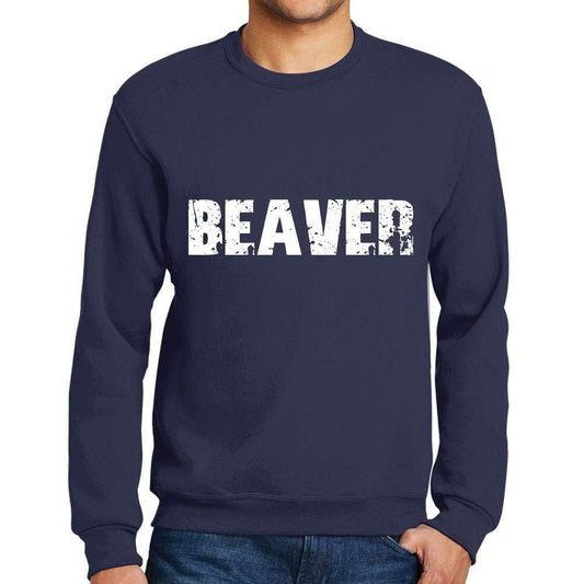 Ultrabasic Homme Imprimé Graphique Sweat-Shirt Popular Words Beaver French Marine