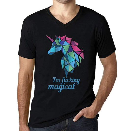 Homme Graphique Col V Tee Shirt I'm F*cking Magical Unicorn Noir Profond