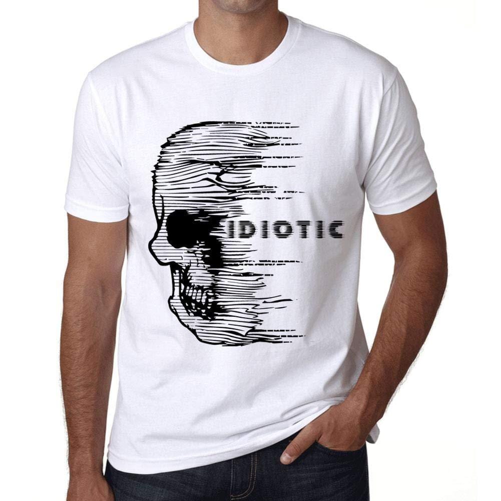 Herren T-Shirt mit grafischem Aufdruck Vintage Tee Anxiety Skull IDIOTISCH Weiß